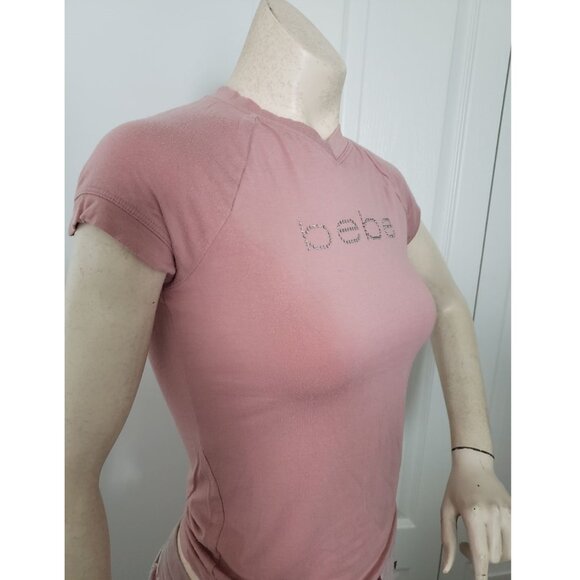Y2K Bebe Pink Blush Rhinestone Girly Coquette Short Sleeve T-Shirt Small - Picture 2 of 9
